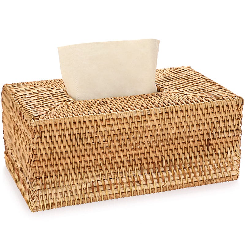 Sumnacon Tissue Box Cover Rectangle Tissue Box Rattan Tissue Box Holder Wicker Decorative Tissue Holder for Bathroom Toilet Living Room Kitchen Office Table Desk  Yellow - Image 1